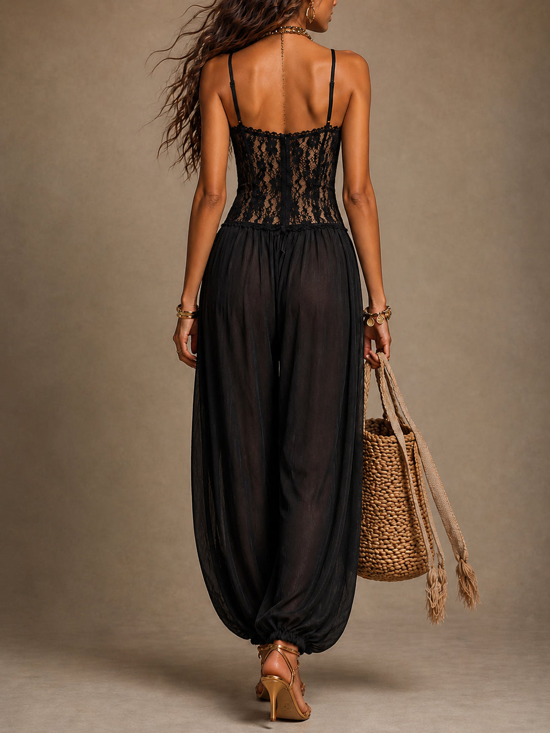 Woman's Flowy lace halter jumpsuit