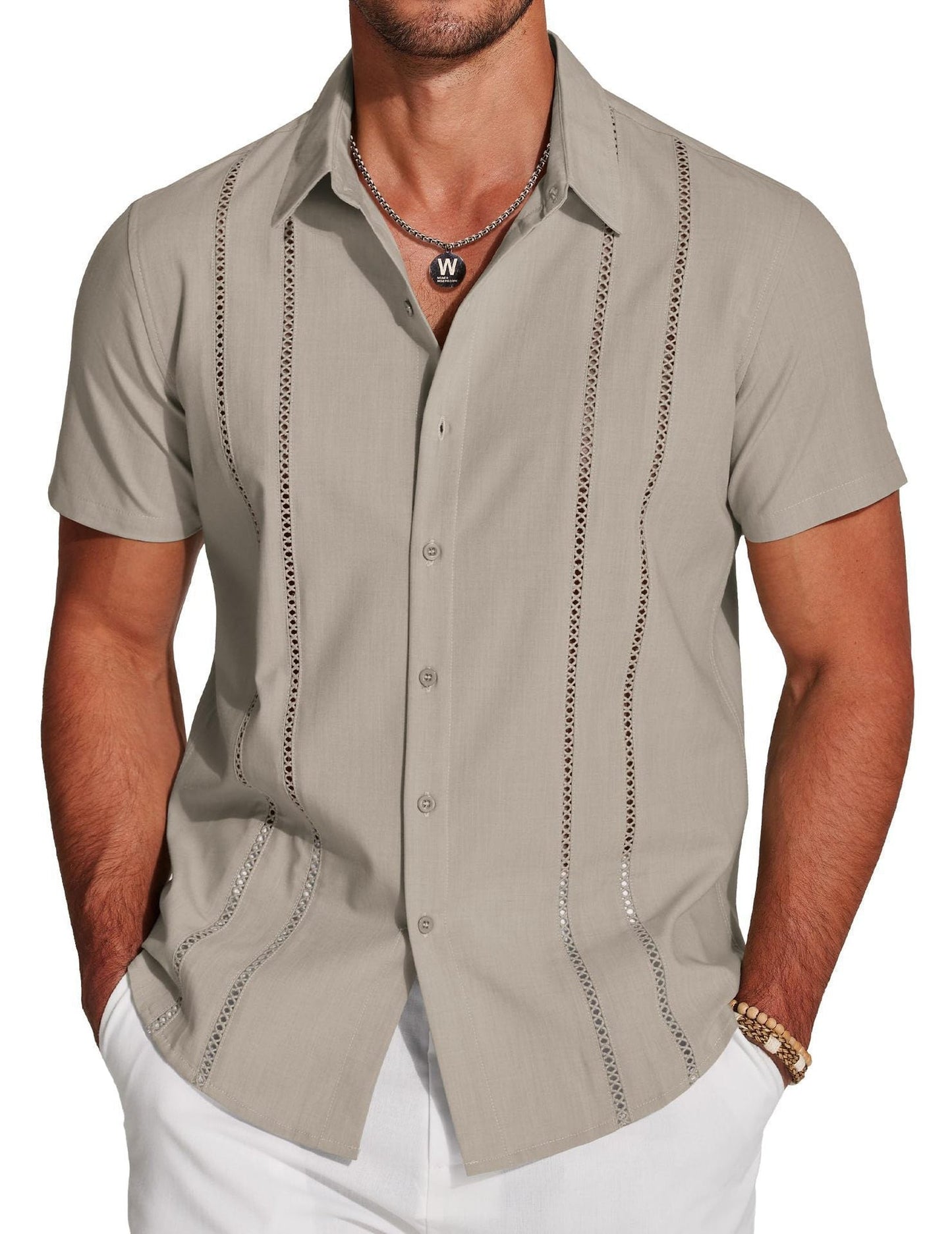 Guayabera-Style Short-Sleeve Button-Up Shirt 🔥